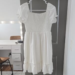 Girls Puff-Sleeve Smocked Cream Dress